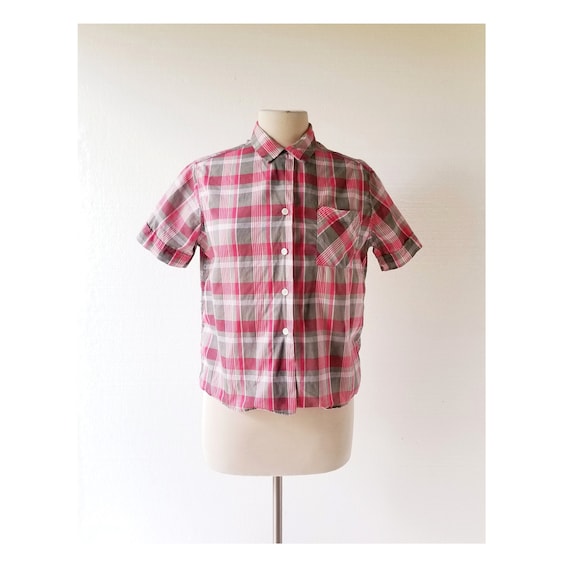 Camicetta vintage anni 50 Camicia scozzese rossa Camicetta