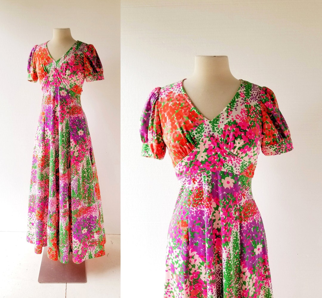 70s Floral Maxi Dress Multitudo Florum 1970s Dress XS S - Etsy