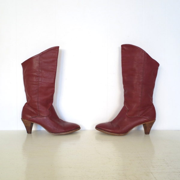 Vintage 70s Boots / Oxblood Leather Boots / Boho Boots / Size 7 1/2