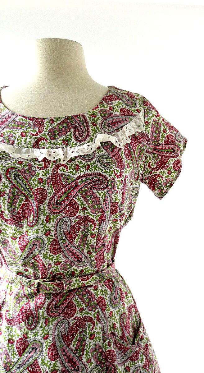 1950s Day Dress Paisley Dress 50s Dress S M | Etsy