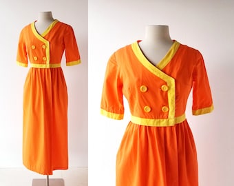 60s Maxi Dress | Orangette | Maxi Wrap Dress | S M