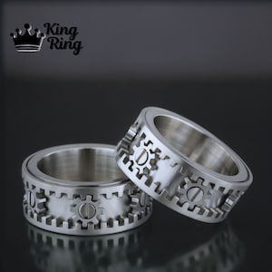 Roestvrijstalen tandwiel draaiende ring, roterende fidgetring, cadeau voor hem/haar, angst autoliefhebber ring cadeau