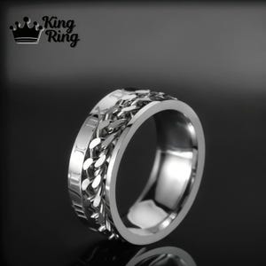 Anillo de cadena romana en acero inoxidable, cadena giratoria, anillo giratorio antiestrés, anillo de ansiedad / anillo gótico con números en color plata, oro y negro