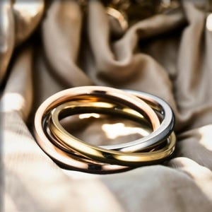 Anxiety Three Rolling Rings, Modern Interlocking Rotating Ring for Men and Women, Stainless Steel Fidget Spinner Ring, Cool Gift for Him/Her