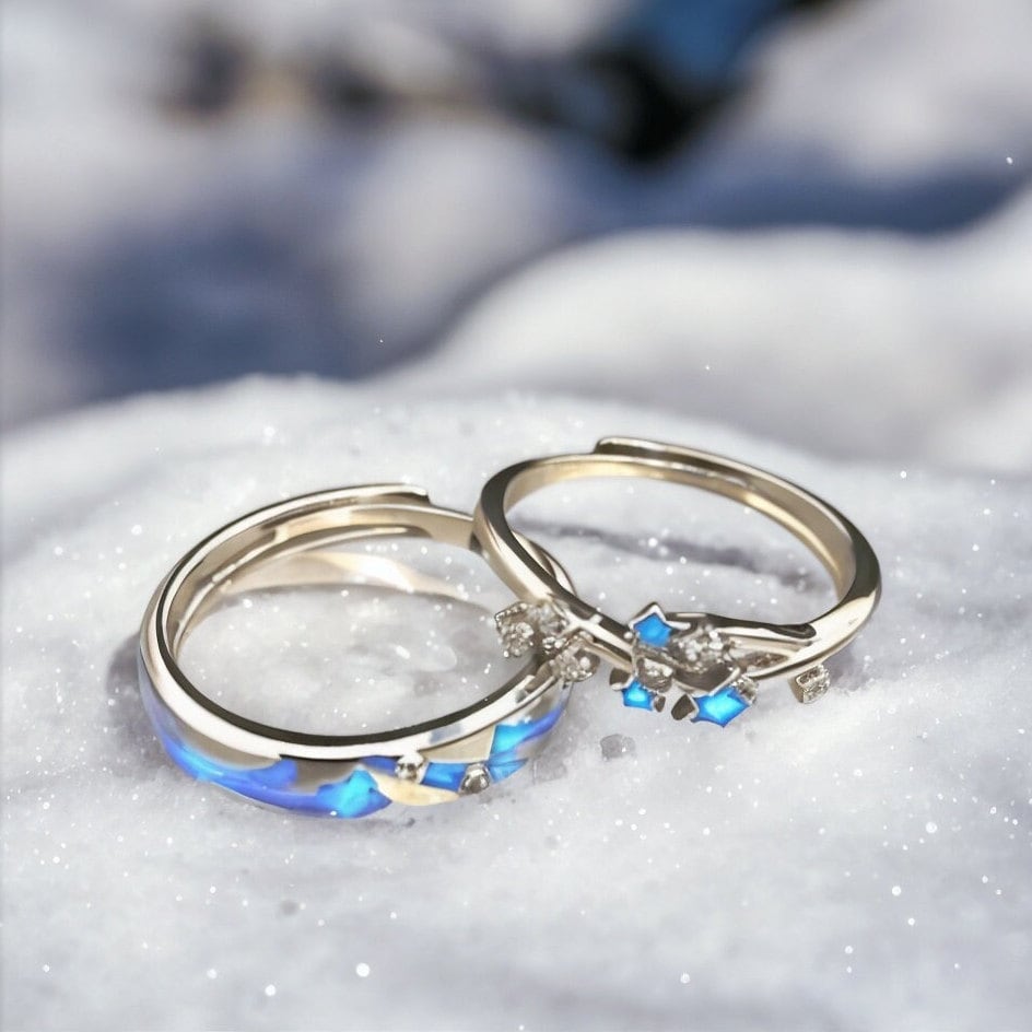 Leuchtende Sterne Paar Ringe Silber Farbe, einstellbare Versprechen Ringe für Paare, passende Ringe, Leuchtring Set, Geschenk für sie oder ihn