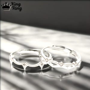 Ensemble de 2 bagues pour couple chevalier et princesse ajustables, ajustables, assorties, couronne royale couleur argent, cadeau pour lui/elle