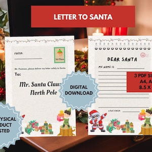 Cool Santa & Elf-Themed Dear Santa Letter | Christmas Printable for Kids | A4, A5, 8.5x11 PDF | Digital Download