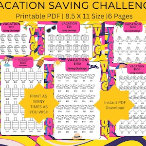 Vacation Savings Challenge bundle, Savings Challenge Trackers, Savings Challenge Printable, Travel Savings, car saving, Vacation Fund