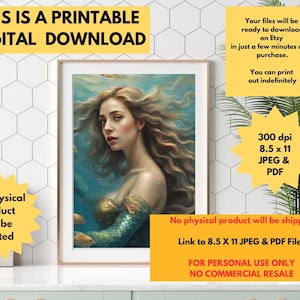 Mermaid Digital Poster Print | 8.5x11 JPEG & PDF | High-Quality 300 DPI Download