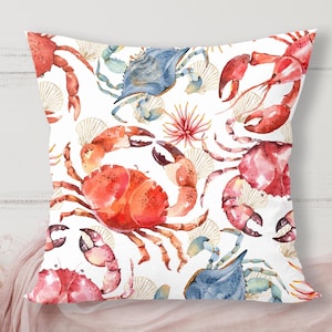 Coastal Crab Pillow Nautical Beach House Decor