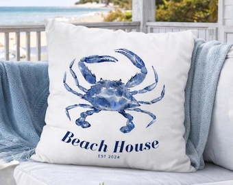 Blue Crab Throw Pillow Coastal Beach House Decor