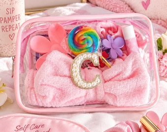 Spa Pamper Gift Birthday Girl Sleepover Party Favors Personalized Clear Cosmetic Pouch Set