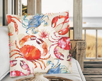 Coastal Crab Pillow Nautical Beach House Decor