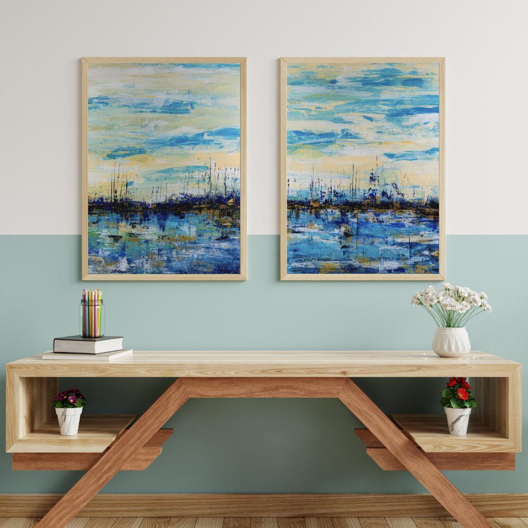 Beach Wall Art Printable Abstract Ocean Painting Coastal Print Set ...
