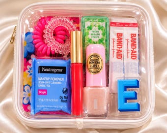 Personalized Initial Clear Pouch: Bachelorette Recovery Kit, Bridesmaid Gift (1.5" Letter)