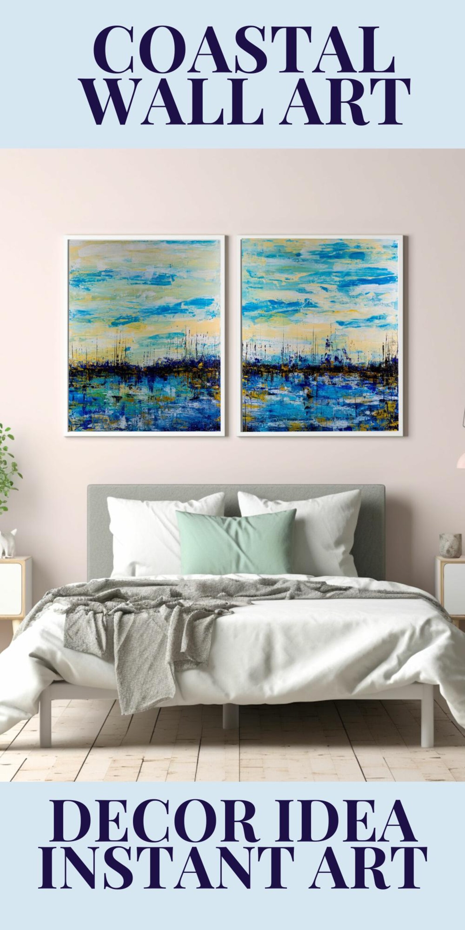 Beach Wall Art Printable Abstract Ocean Painting Coastal Print Set ...