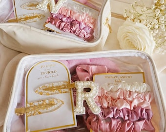 Bridesmaid Proposal Pouch Bachelorette Party Gift Girls Trip Essentials Bag Cream Gold Travel Kit