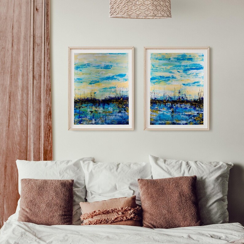 Beach Wall Art Printable Abstract Ocean Painting Coastal Print Set ...