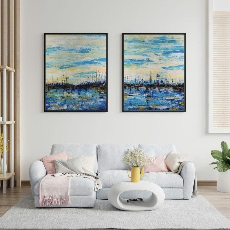 Beach Wall Art Printable Abstract Ocean Painting Coastal Print Set ...