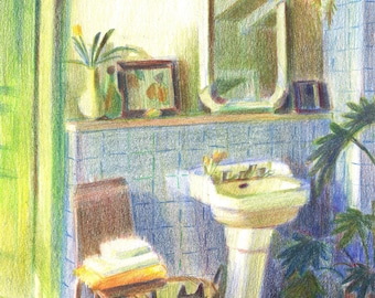 Playful Cat Art Print: "Hide and Seek" Colored Pencil Illustration