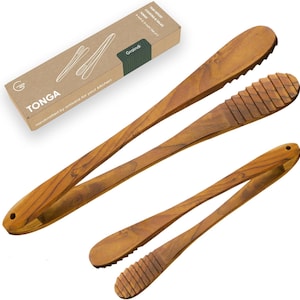 Teak Wood Tongs (9&quot; & 12&quot;, Set of 2) | Wooden Tongs for Cooking and Salad Serving