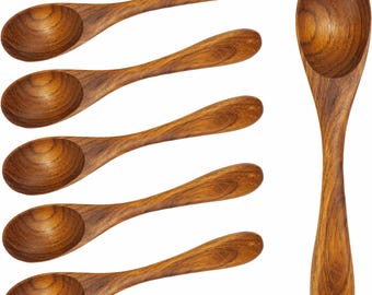 Teak Wood Spoons for Tea & Honey (Set of 6) | Small Wooden Teaspoons