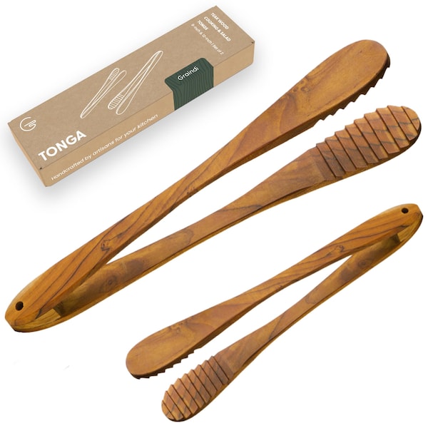 Teak Wood Cooking and Salad Tongs (9" & 12", Set of 2)