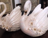 Lusterware Swan Planter, Set of Matching Swans, Vintage Swan Planters