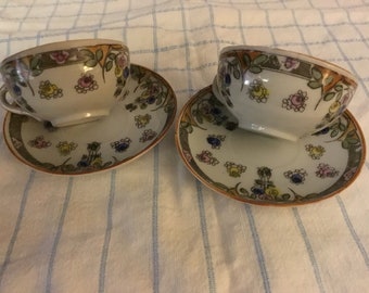 Antique Demitasse Tea Cups, Made in Japan, Porcelain, Set of two demitasse, set of of two