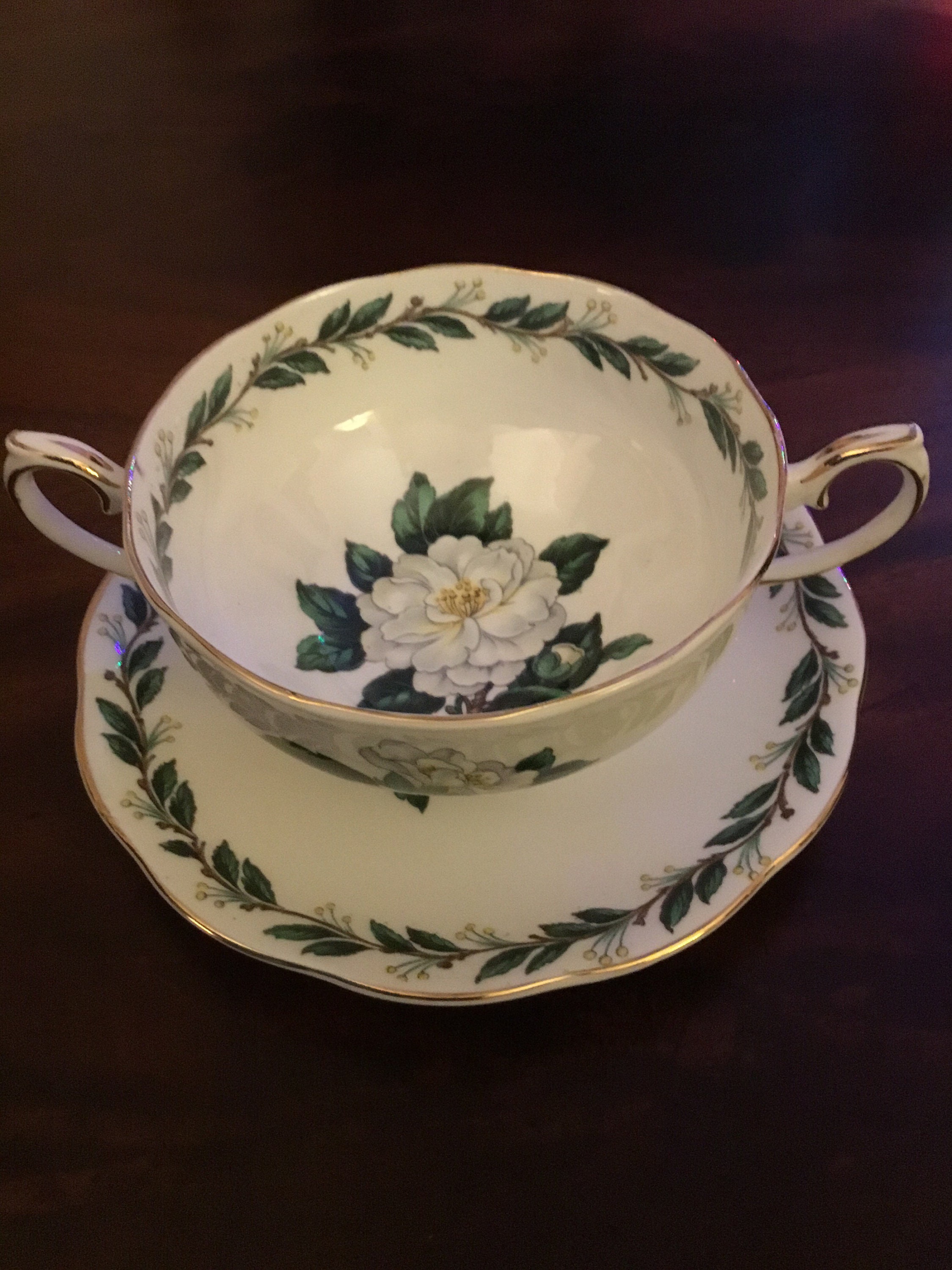 Royal Albert Lady Clare 2 handled Soup Bowl and Saucer, Two Handled Cup