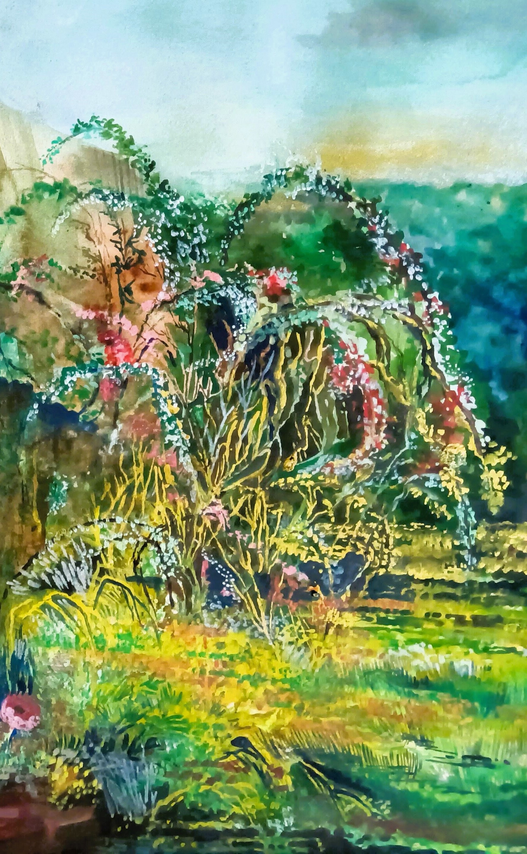 Original Watercolor Painting of Rose Gardens, Lanakila Gardens