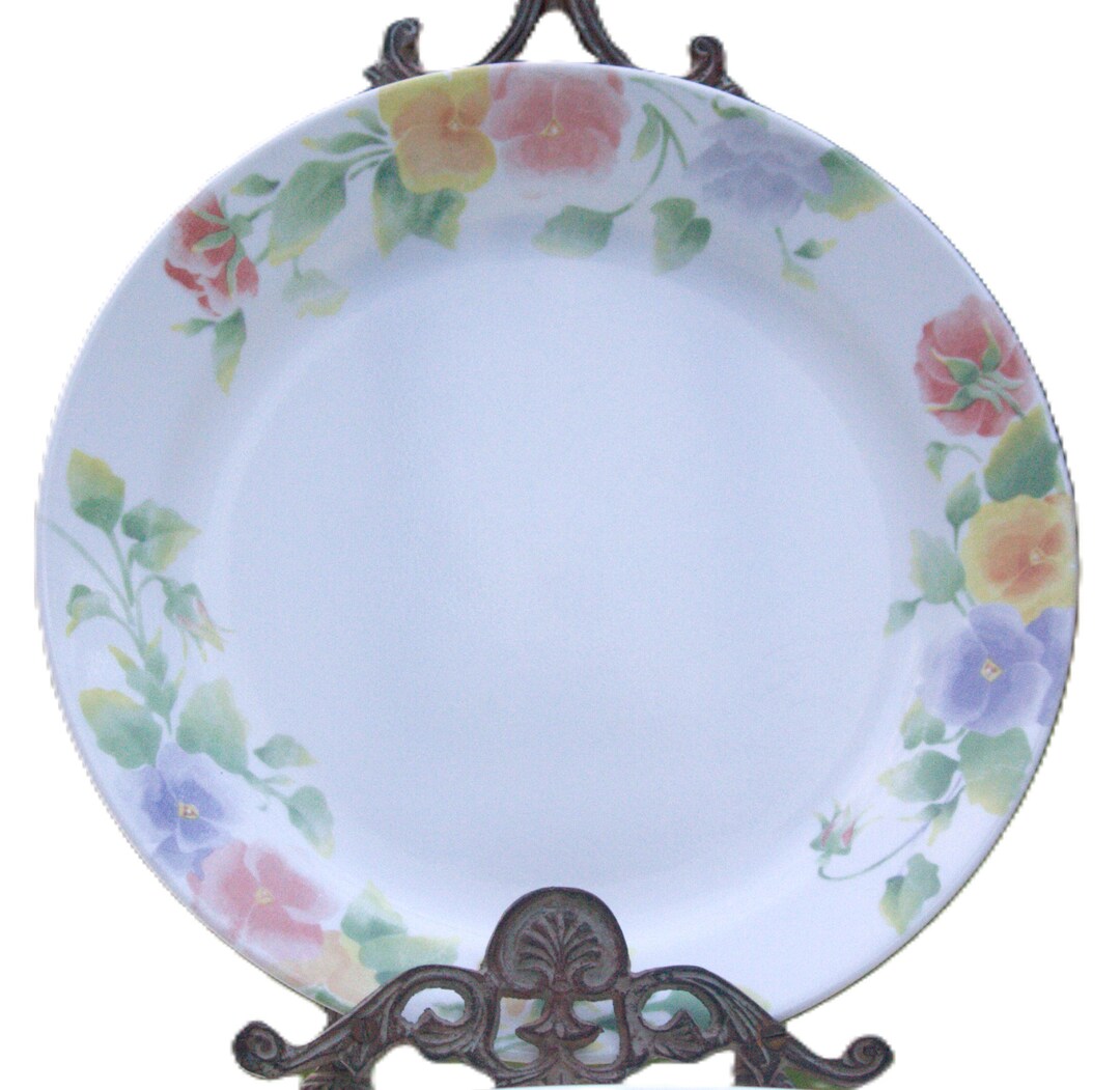Vintage Corelle Summer Blush Pansy Dinner Plates, Microwave Safe