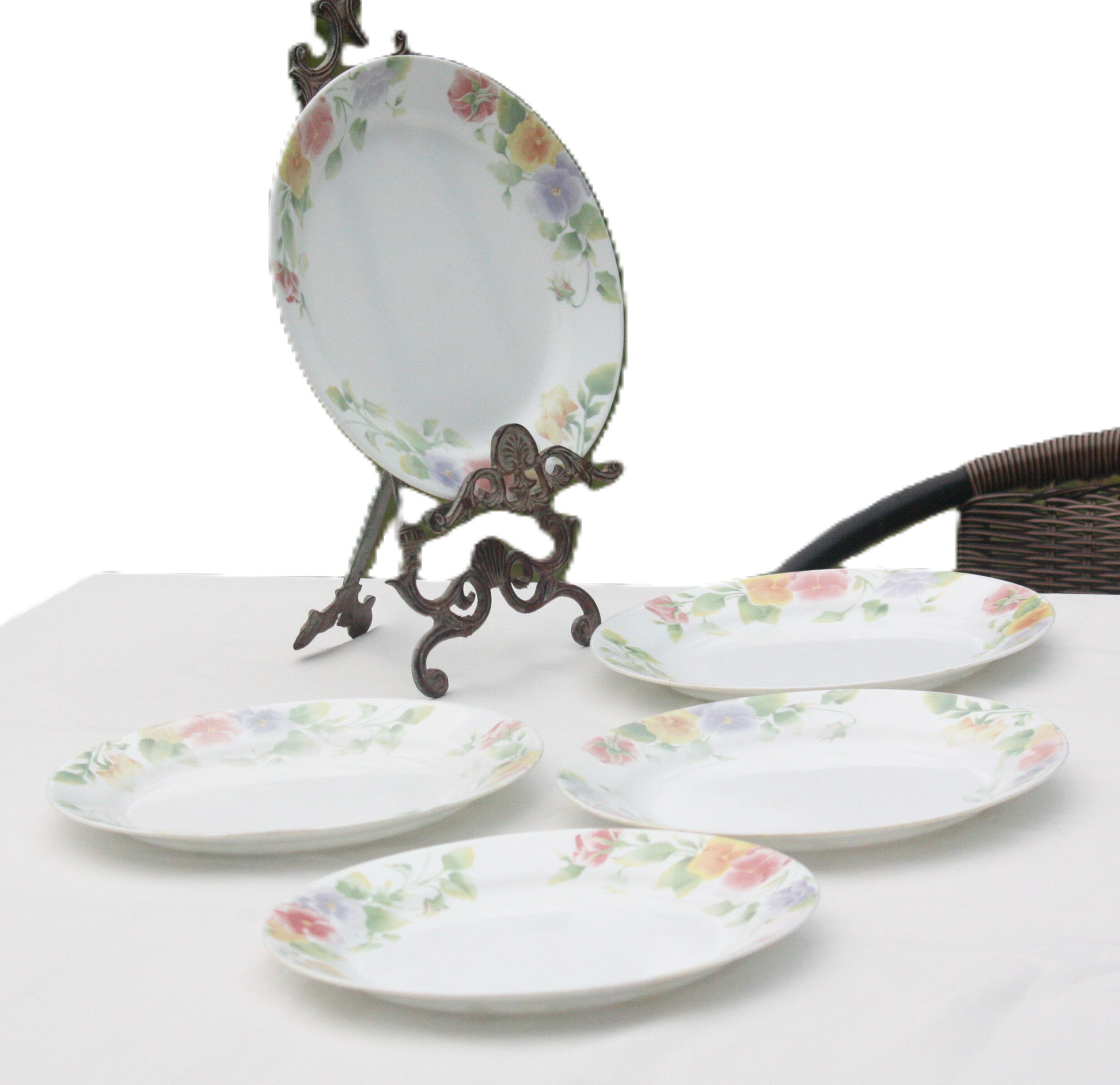 Vintage Corelle Summer Blush Pansy Dinner Plates, Microwave Safe