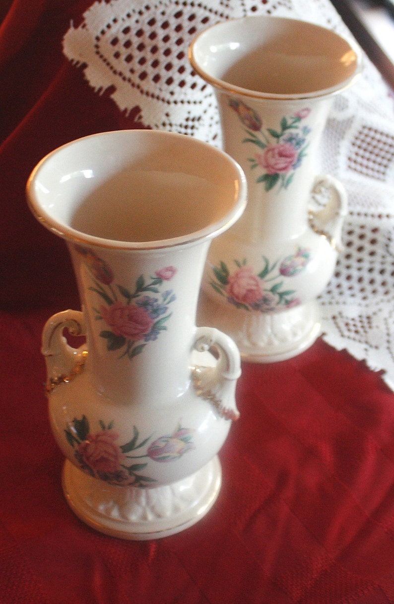 Classic Pair Of Grecian Vases With Rose Pattern Etsy