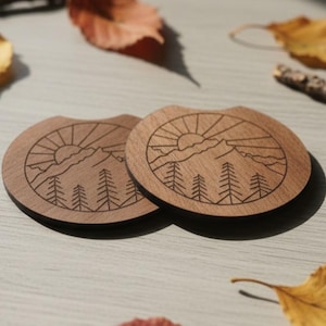 Mountain Landscape Car Coasters Black Walnut Wood Car Accessories