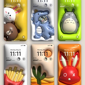 6 Cartoon 3D iPhone Wallpaper Bundle | Pobieranie cyfrowe | Ekran główny iOS | Tapeta z kreskówek | Natychmiastowe pobieranie