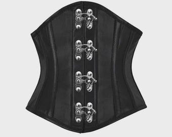 Women Real Leather Corset Underbust Handmade Black Genuine Leather Corset, Heavy Duty Steel Boned Waist Gothic Luxury and Stylish