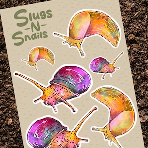 Feuille d'autocollants limaces et escargots