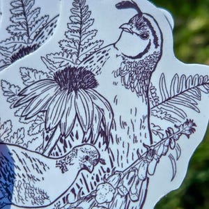 Sticker kwartel en wilde bloemen 2,5 inch natuursticker
