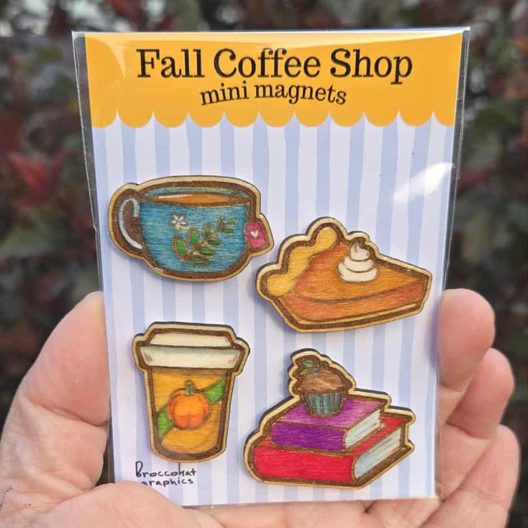 Coffee Shop Mini Magnet Set - Hand Painted Wooden Magnets - Etsy