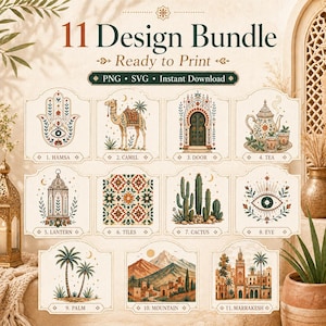 11 Boho Printable PNG SVG Designs Bundle for T-Shirts Wall Art Craftsand POD Digital Download