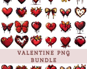 May include: A set of 28 Valentine's Day themed digital clipart images. The images feature hearts, butterflies, bows, and other romantic symbols. The hearts are red and dripping with a red liquid. The butterflies are colorful and have wings in various shapes. The bows are red and yellow. The images are perfect for creating Valentine's Day cards, invitations, and other crafts.