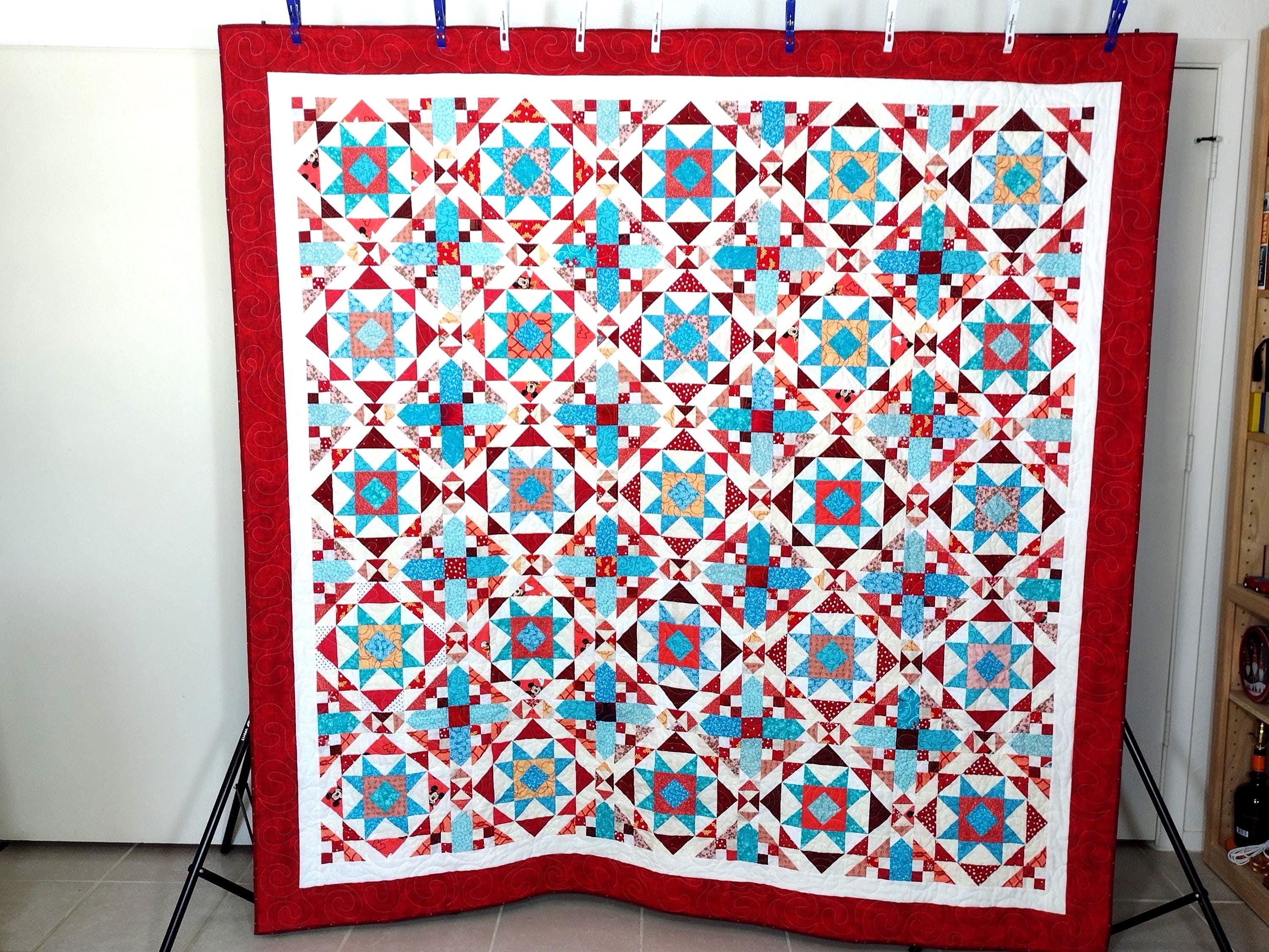 Red Turquoise Coral Quilt Double/full Bed Handmade Scrappy Patchwork - Etsy