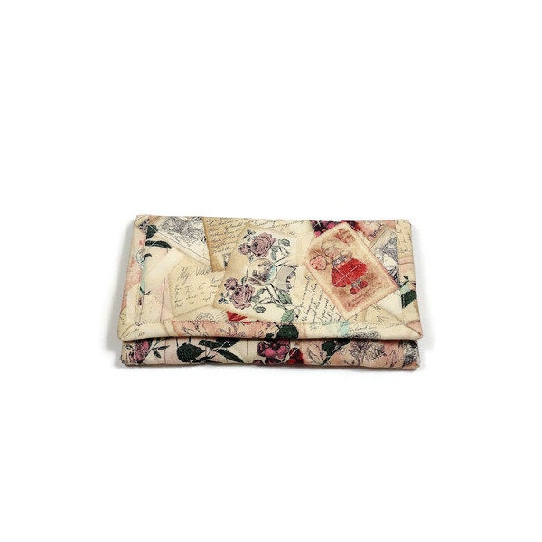 Valentine's Day Vintage Wallet Quilted Trifold Handmade Women's Fabric Wallet Zipper Pocket Wallet Gift for Her