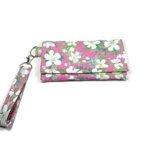 Cartera de mano con diseño floral de anémona, acolchada, de tela triple con cremallera, hecha a mano, regalo de cumpleaños para el Día de la Madre.