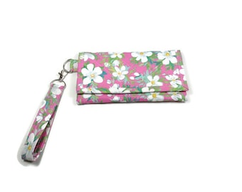 Portemonnee met bloemenprint anemoon: gewatteerde driebladige stoffen clutch