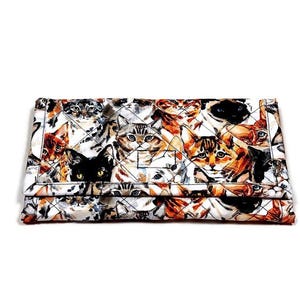 Cartera de gato acolchada para mujer, billetera triple de tela suave con cremallera, hecha a mano, regalo para amantes de los gatos, regalo para el Día de la Madre.