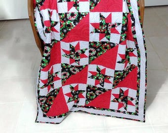 Handmade Christmas Wreath Quilt: Minky Patchwork Throw