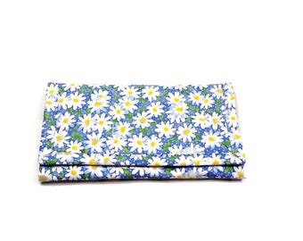 Daisies on Blue Wallet Quilted Trifold Women's Handmade Soft Fabric Zipper Pocket