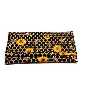 Cartera Bee Happy, acolchada, triple, hecha a mano, de tela para mujer, con bolsillo con cremallera, regalo de cumpleaños para ella
